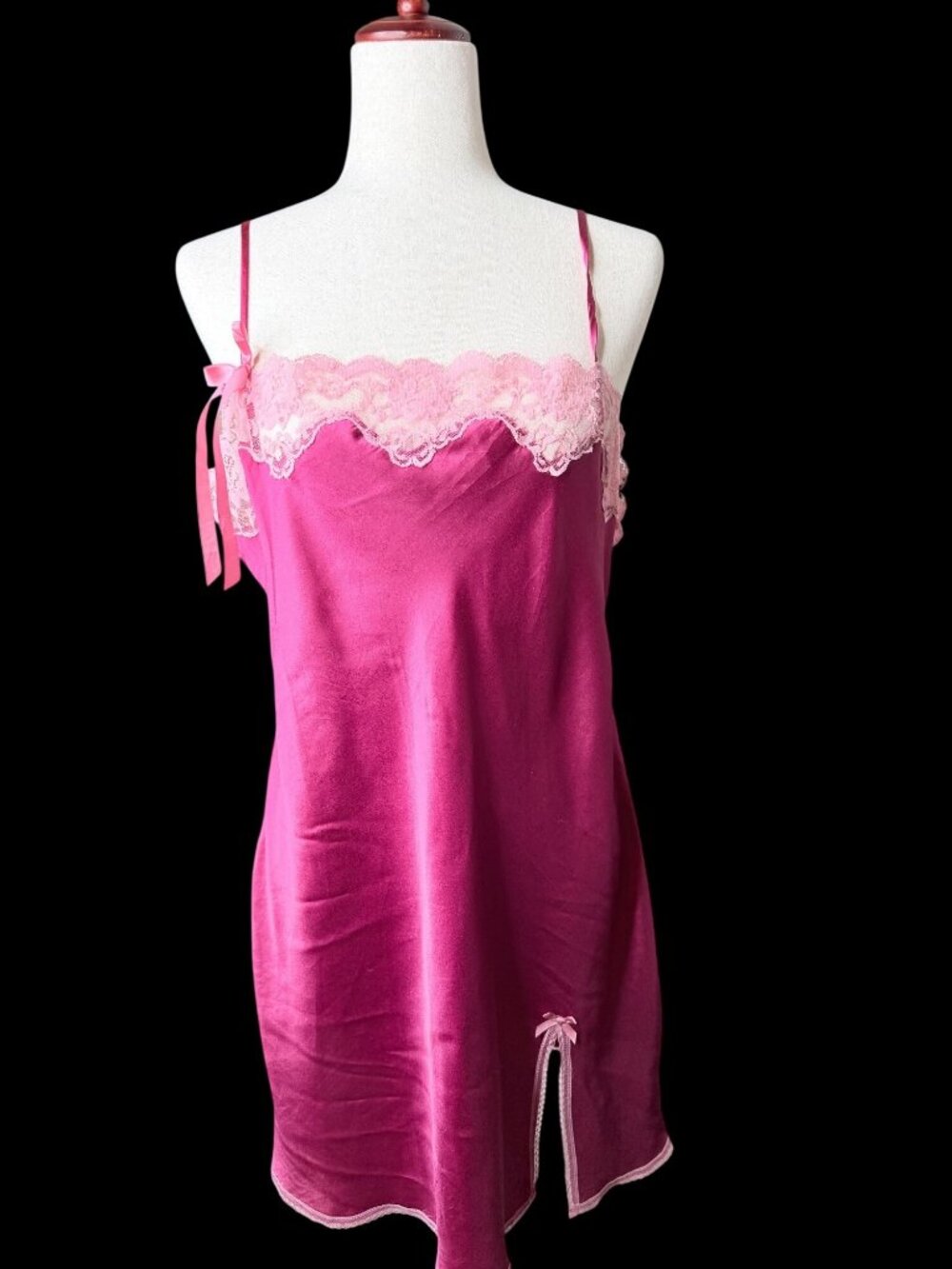 Vintage Y2K Victorias Secret Angels Satin Slip Dress Lace Trim Lg Romantic  read
